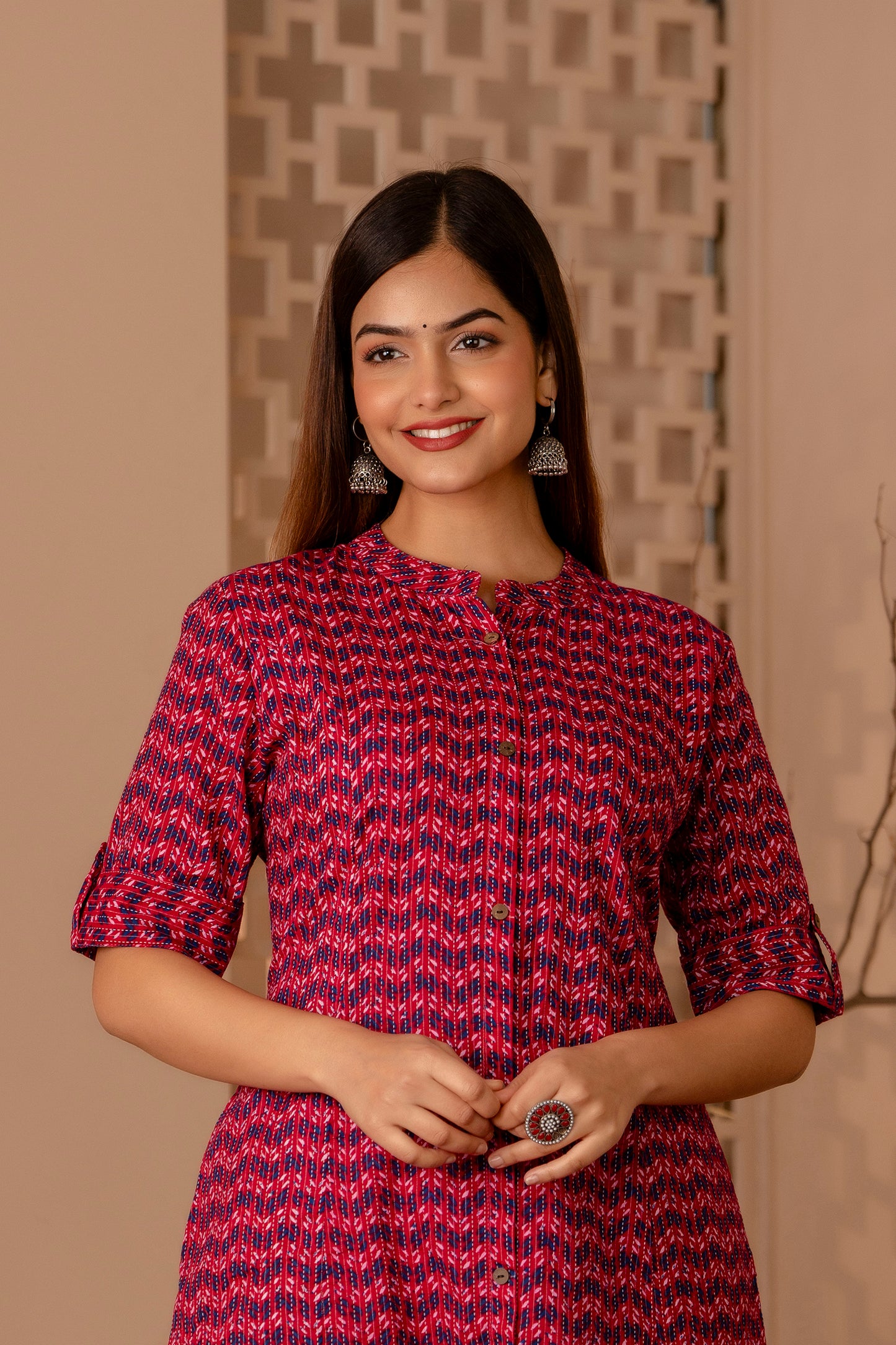 Katha Print A-line Office Wear Kurti