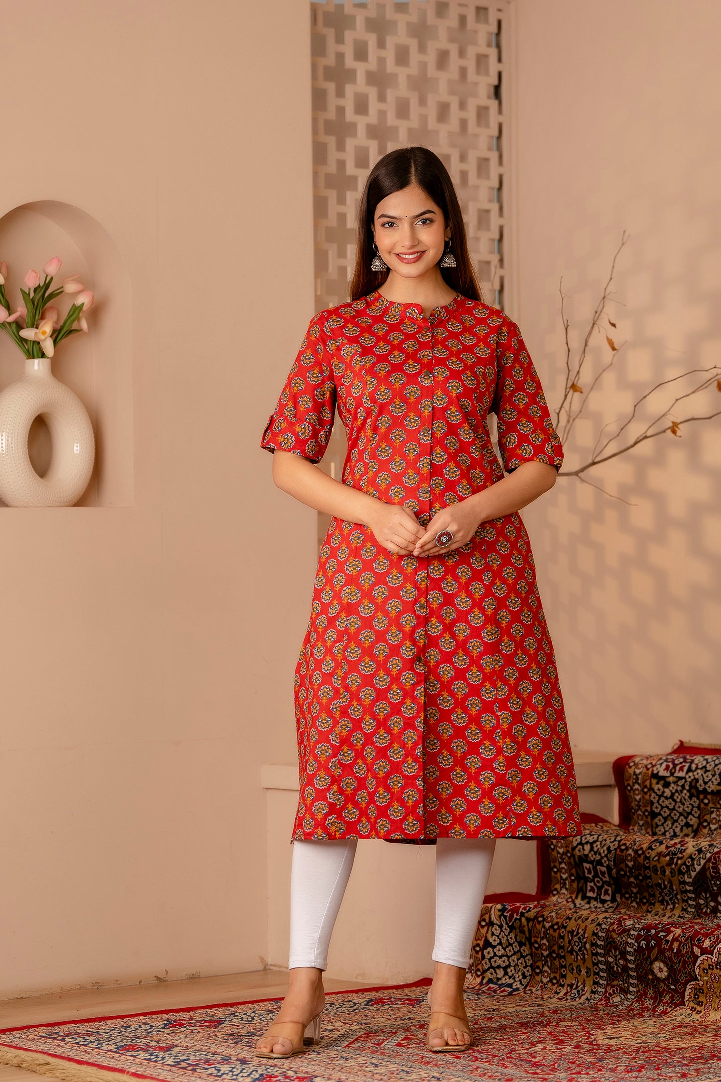 Floral Print A-line Office Wear Kurti