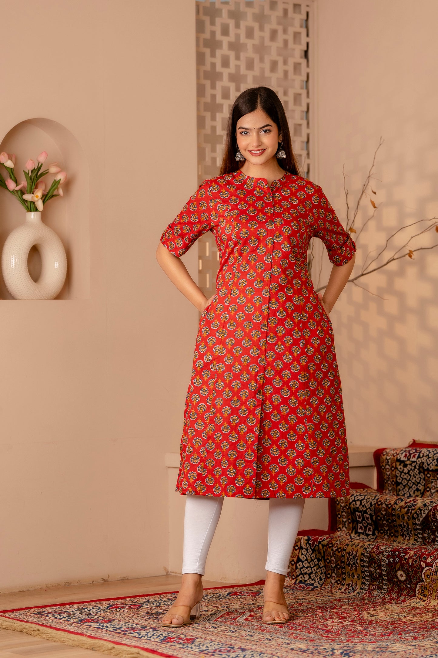 Floral Print A-line Office Wear Kurti