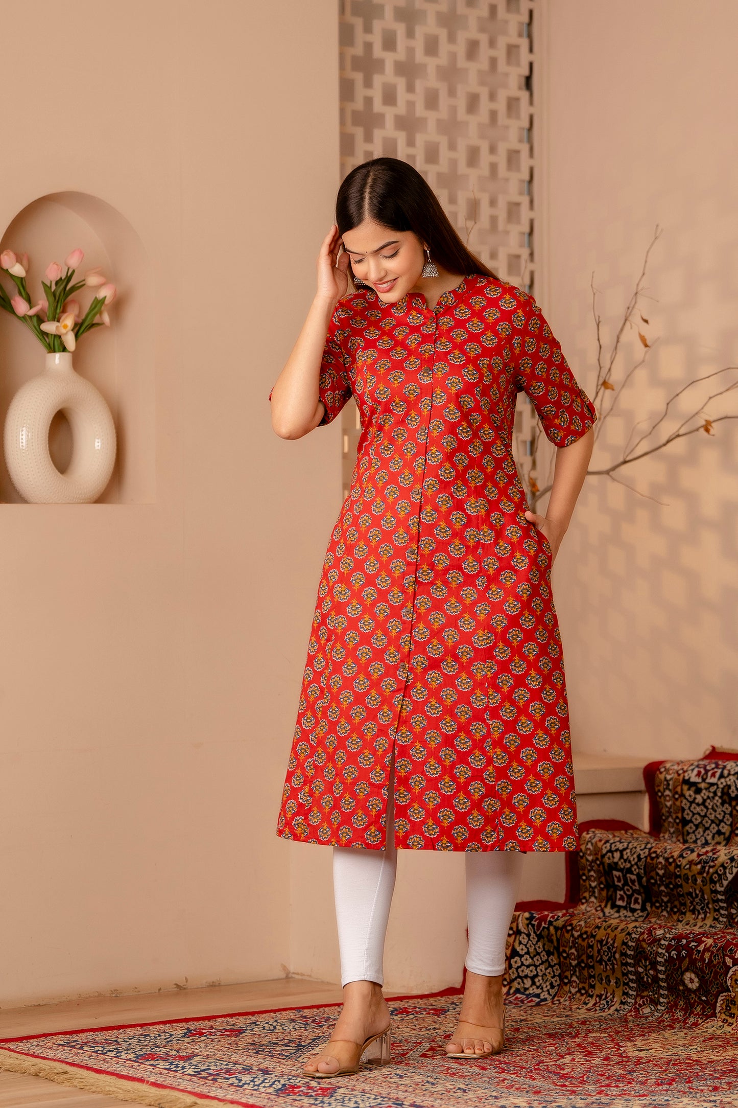 Floral Print A-line Office Wear Kurti