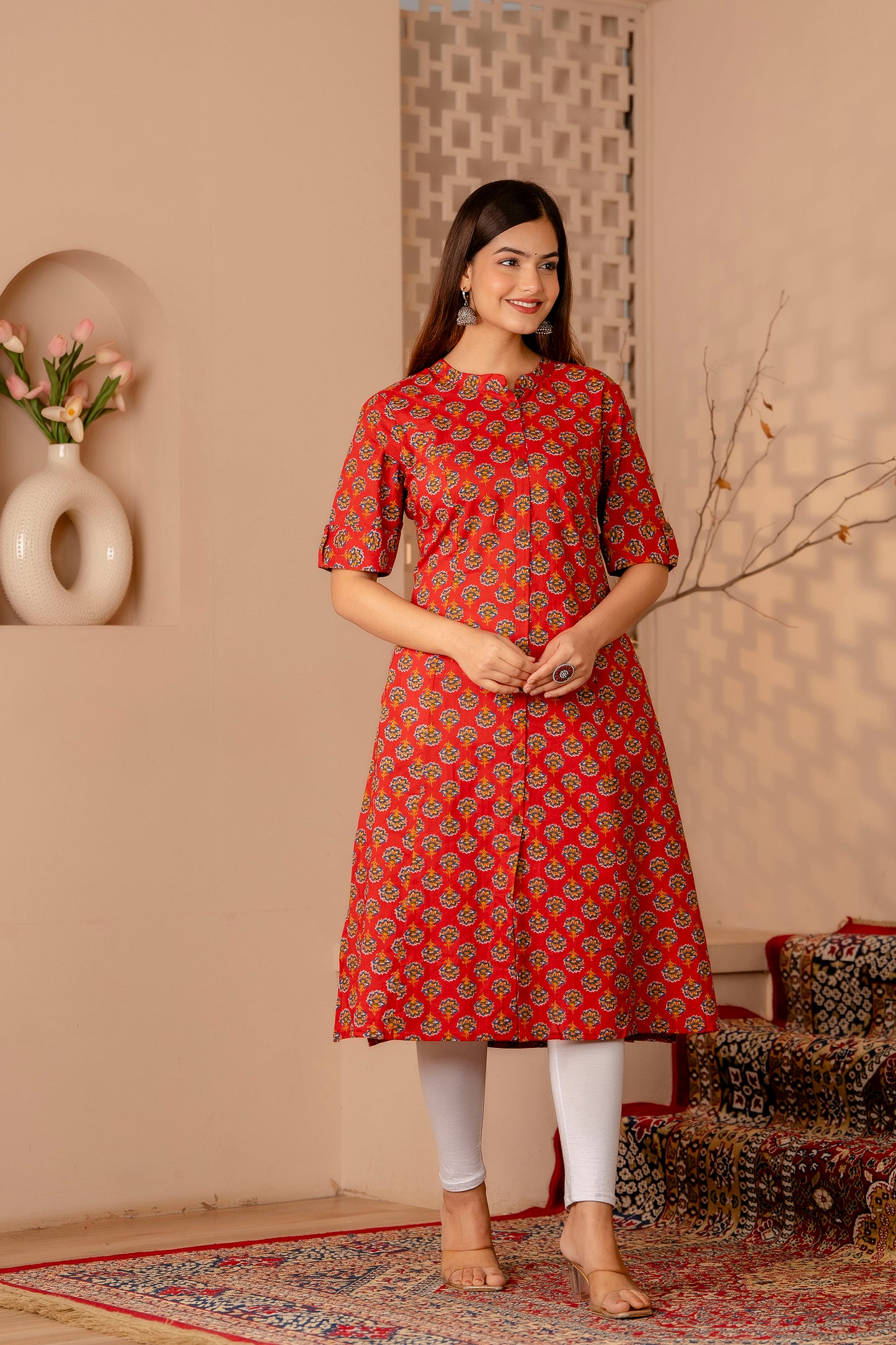 Floral Print A-line Office Wear Kurti