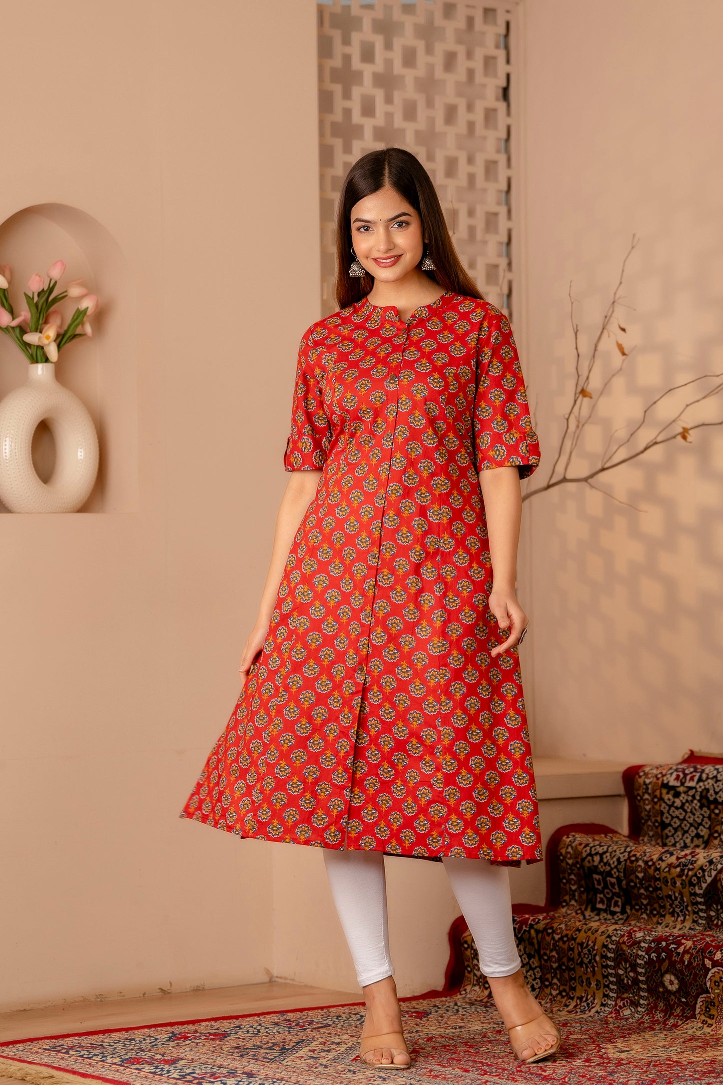 Floral Print A-line Office Wear Kurti