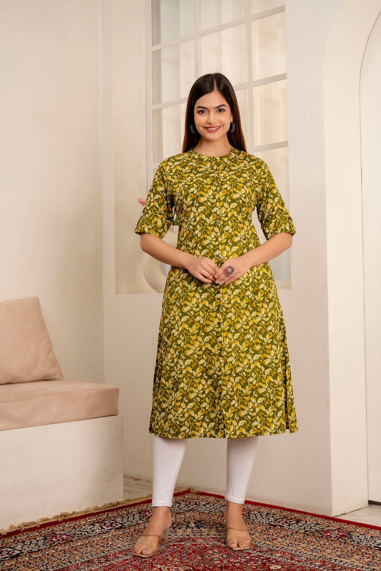 Floral Print A-line Office Wear Kurti