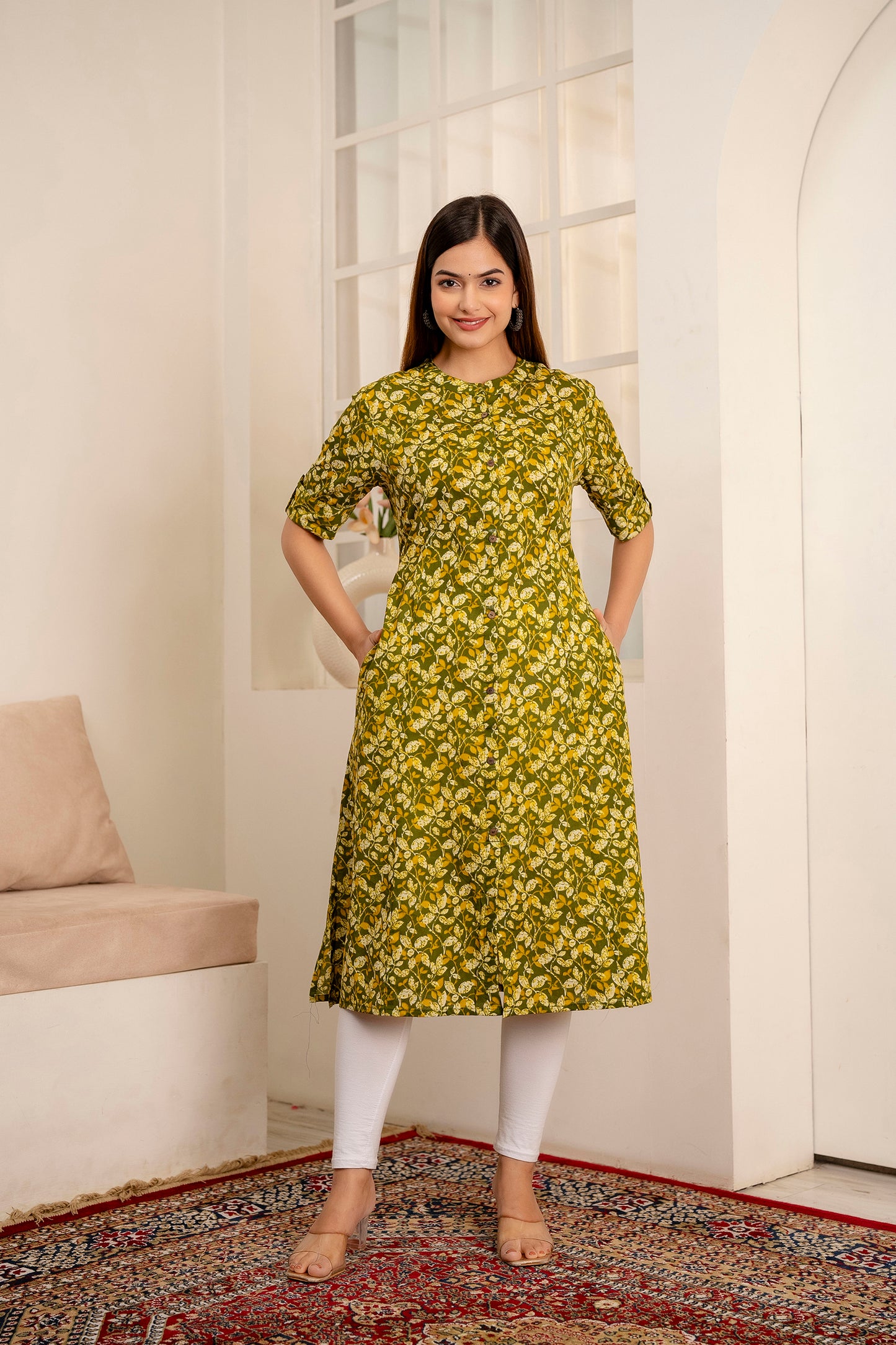 Floral Print A-line Office Wear Kurti