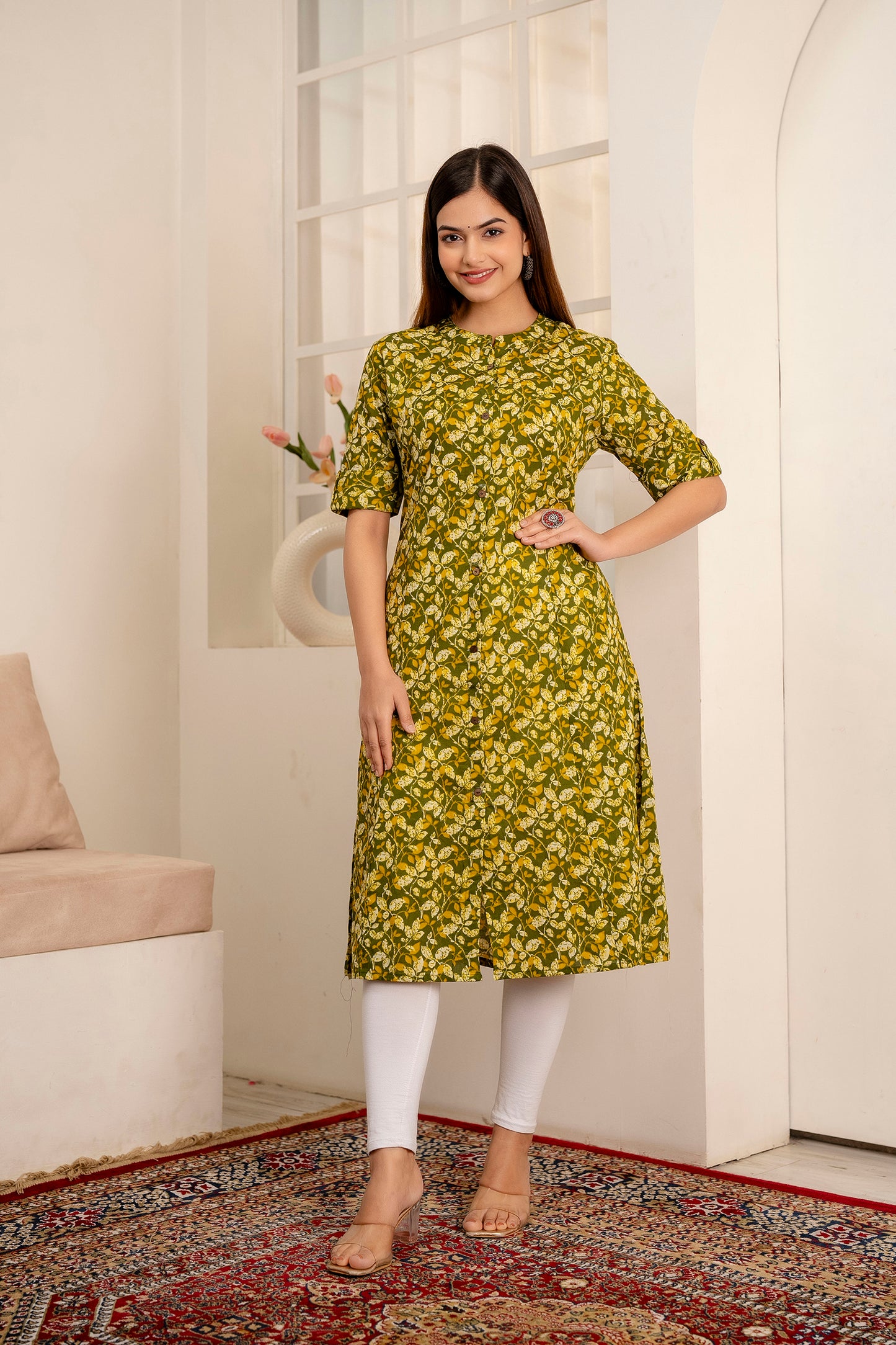 Floral Print A-line Office Wear Kurti