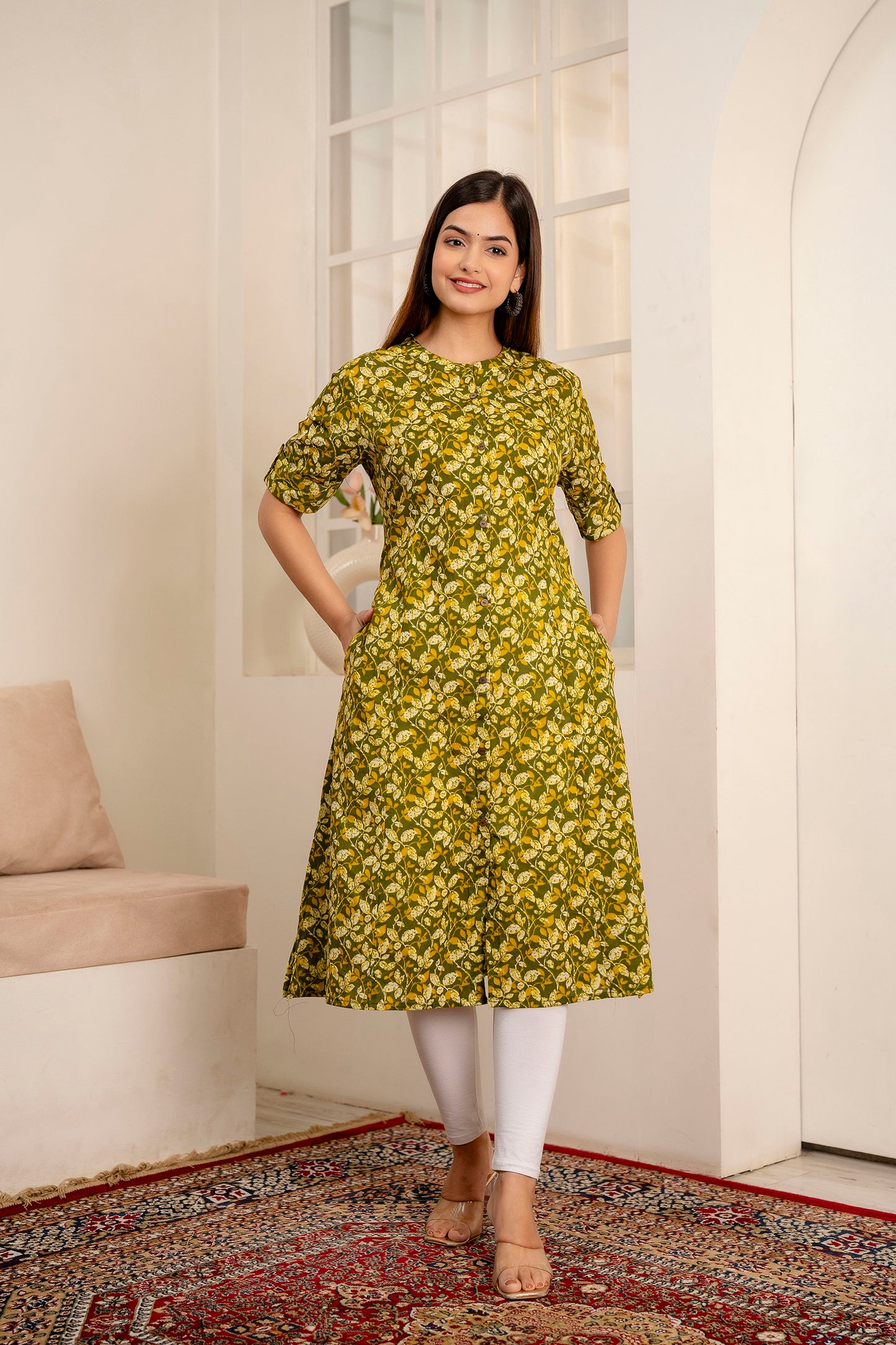 Floral Print A-line Office Wear Kurti