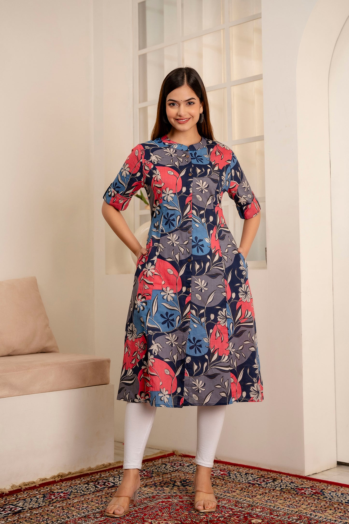 Floral Print A-line Office Wear Kurti