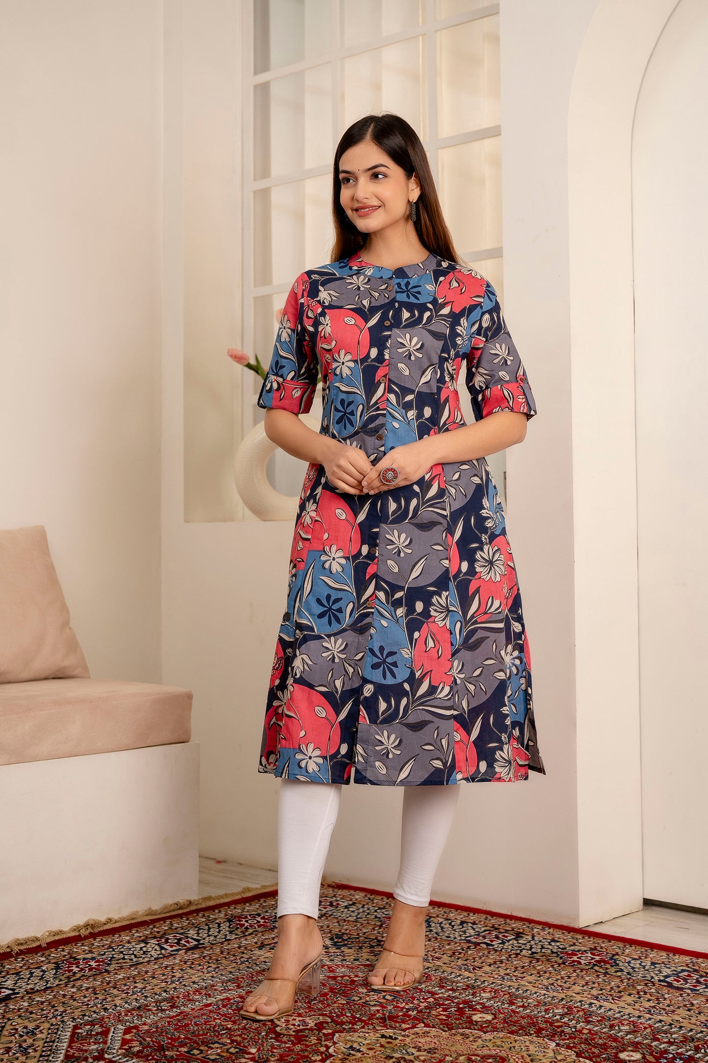 Floral Print A-line Office Wear Kurti