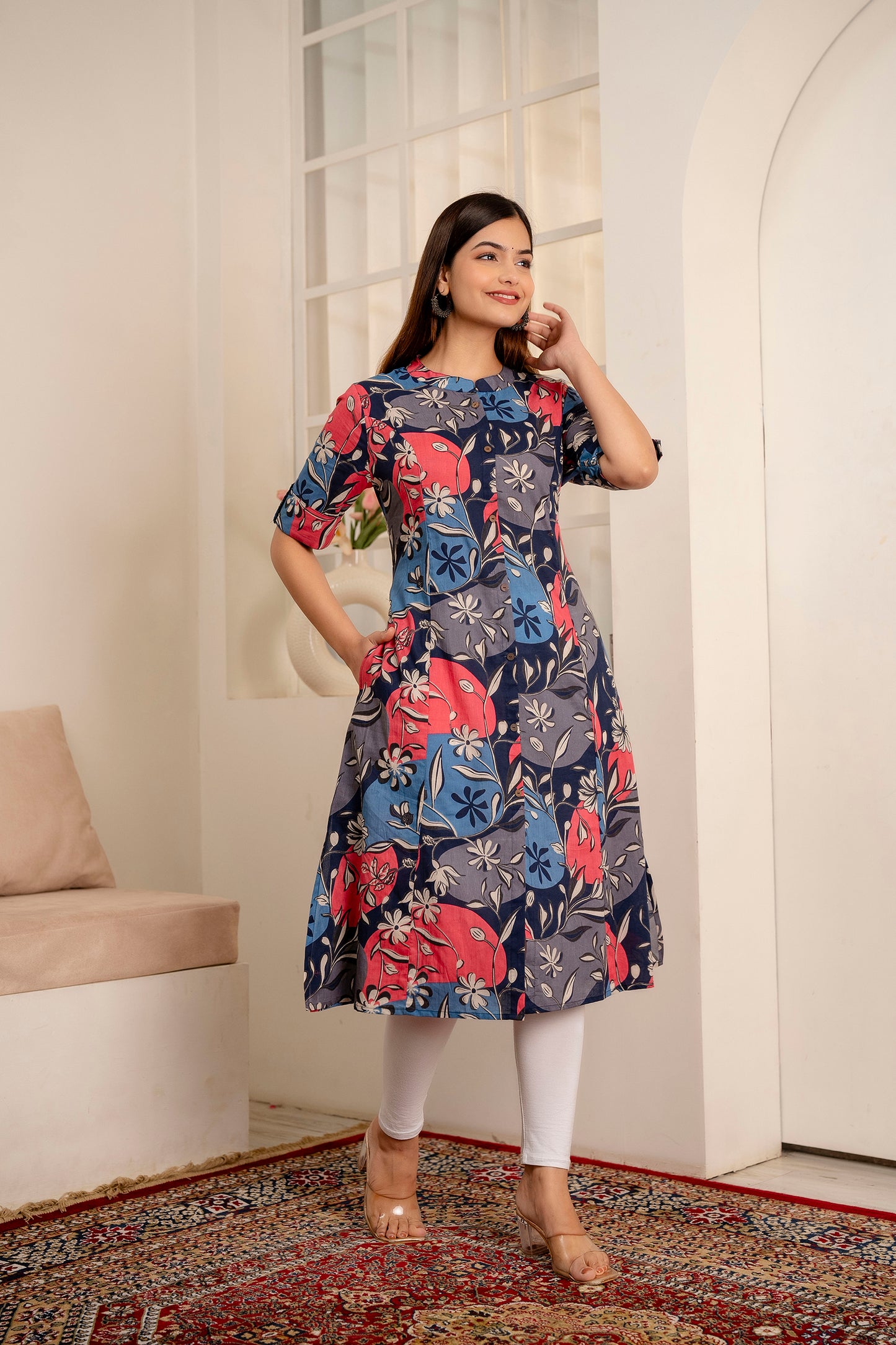 Floral Print A-line Office Wear Kurti