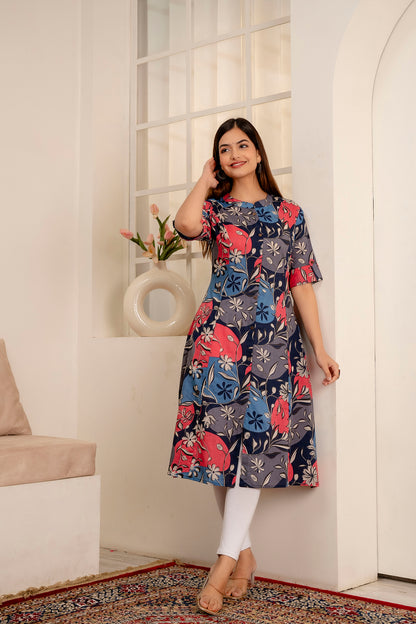 Floral Print A-line Office Wear Kurti