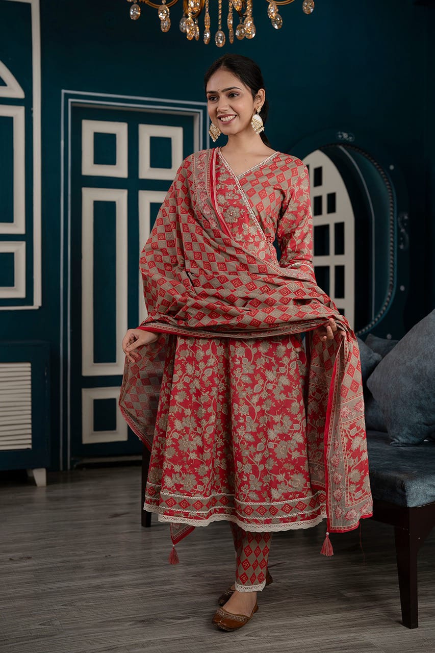 Designer Anarkali Kurta Pant Dupatta set